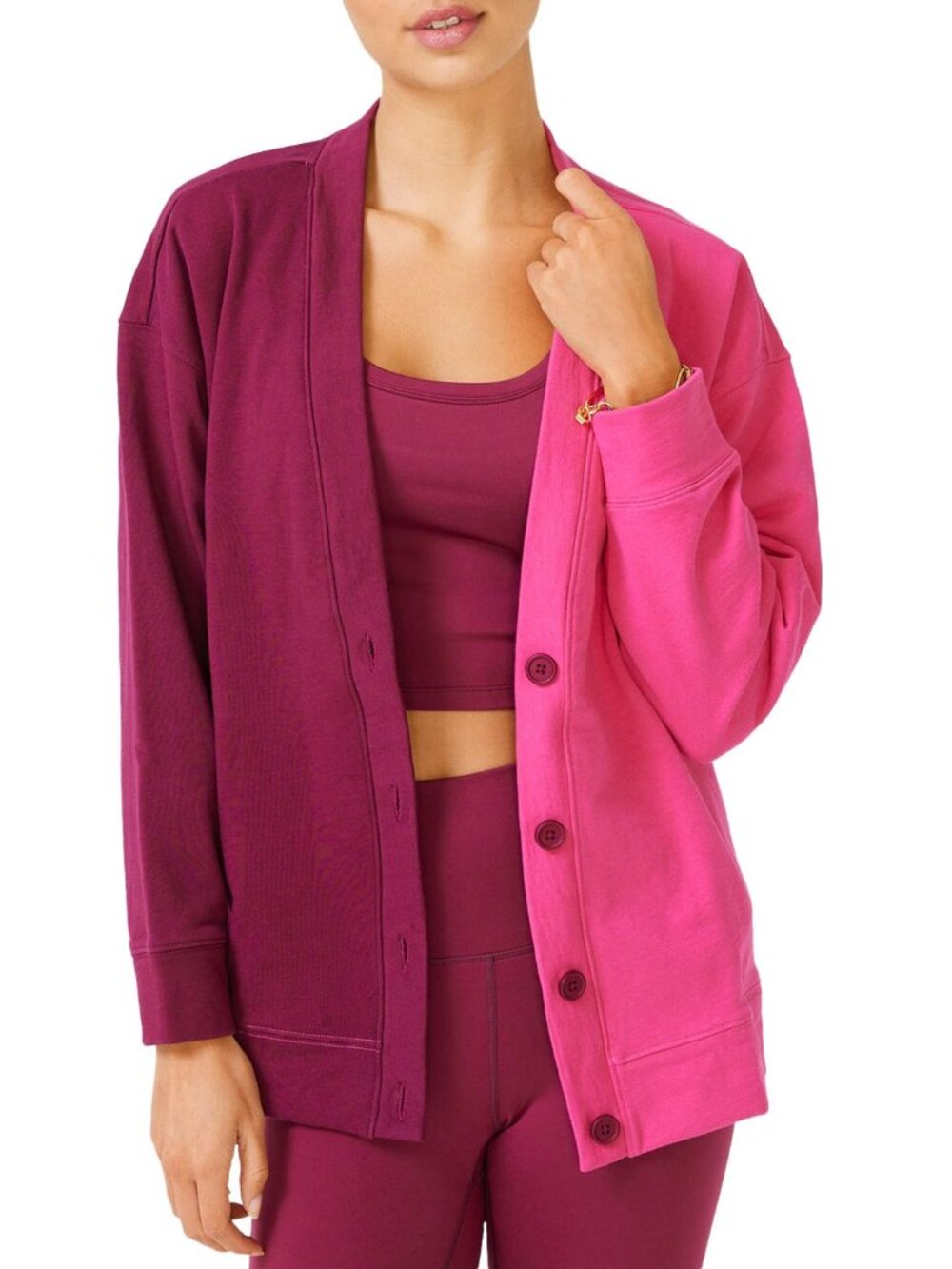 Terez Womens Colorblock Cotton V-Neck Cardigan